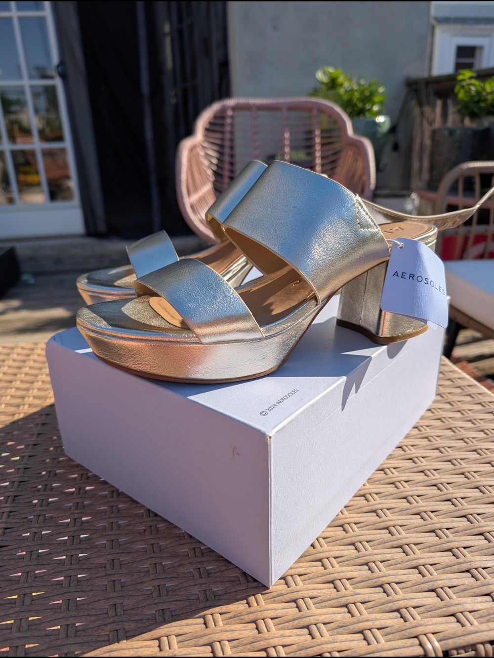Aerosoles Women's Metallic Gold Block Heel Sandals